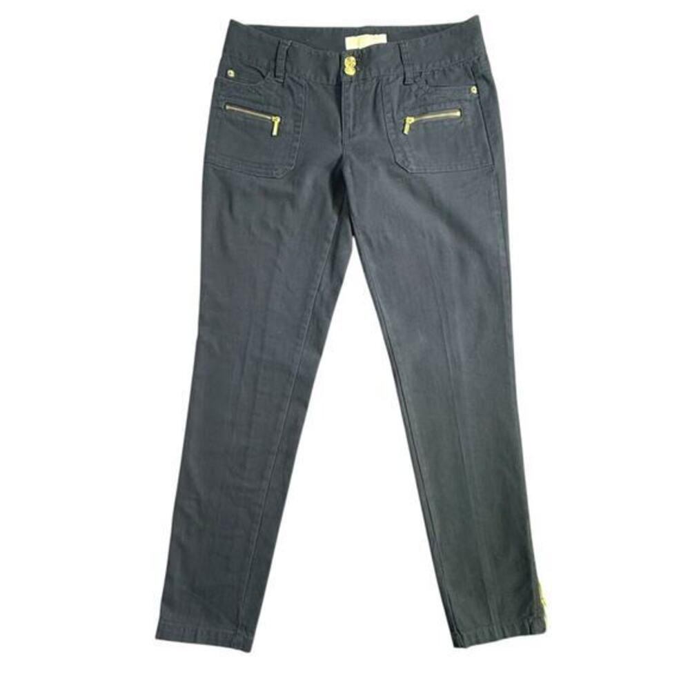 Michael Kors Black Gold Zipper Stretch Skinny Jeans Gold‎ Zip Ankle Women Size 4